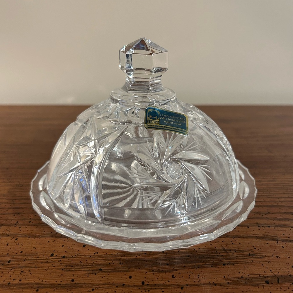 Vintage Cristaluxe Crystal Butter Dish Pinwheel